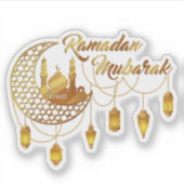Elegant Gold Ramadan Mubarak Mosque & Lanterns Sticker (Voorkant)