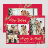 Elegant Gold Red 4 Photo Collage-kerstkaart (Voorkant / Achterkant)