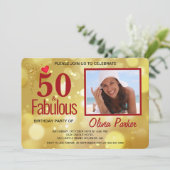 Elegant Gold Red 50th Birthday Party Invitation Kaart (Staand voorkant)