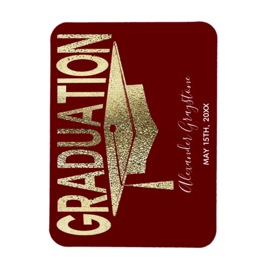 Elegant Gold Red bewaart de datum-Afstuderen Magneet (Verticaal)