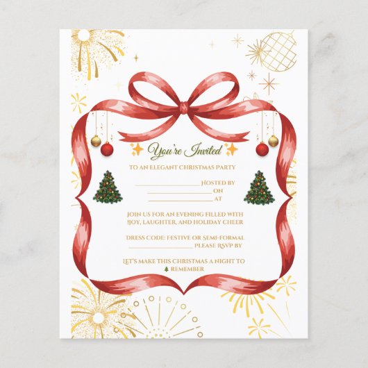  Elegant Gold & Red Christmas Party Invitation Flyer (Voorkant)