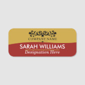 Elegant Gold Red Company Name Tag (Voorkant)