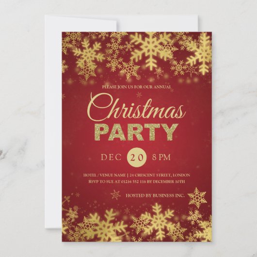 Elegant Gold & Red Corporate Holiday Party Kaart (Voorkant)