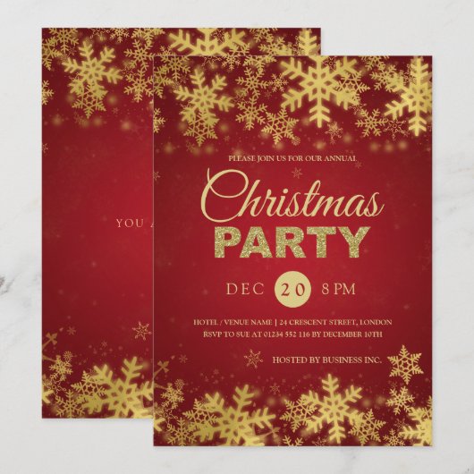 Elegant Gold & Red Corporate Holiday Party Kaart (Voorkant / Achterkant)
