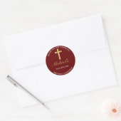 Elegant Gold Red Cross Eerste Communie Hartelijk d Ronde Sticker (Envelop)