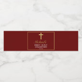 Elegant Gold Red Cross Eerste Communie Waterfles Etiket (Enkel label)
