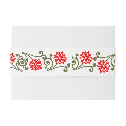 Elegant Gold Red Daisy Etching Border Band Uitnodigingen Wikkel (Achterkant Voorbeeld)