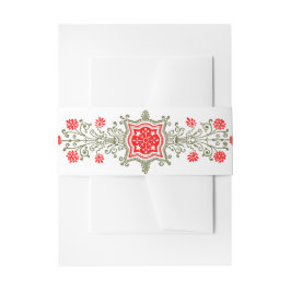 Elegant Gold Red Daisy Etching Invitation Band Uitnodigingen Wikkel