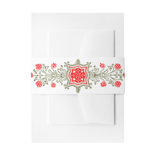 Elegant Gold Red Daisy Etching Invitation Band Uitnodigingen Wikkel