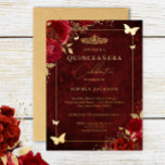 Elegant Gold Red Floral Butterfly Quinceanera Folie Uitnodiging<br><div class="desc">Meer  Quinceanera 15th Birthday-uitnodigingen in de Little Bayleigh Store!</div>