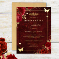 Elegant Gold Red Floral Butterfly Quinceanera