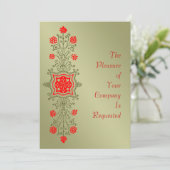 Elegant Gold Red Floral Etching Custom Invitations Kaart (Staand voorkant)