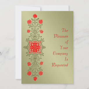 Elegant Gold Red Floral Etching Custom Invitations Kaart