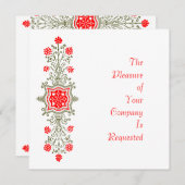 Elegant Gold Red Floral Etcing - Aangepaste uitnod Kaart (Voorkant / Achterkant)