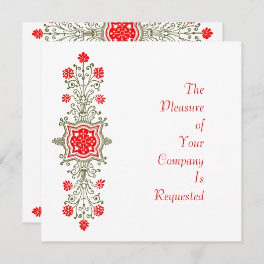 Elegant Gold Red Floral Etcing - Aangepaste uitnod Kaart (Voorkant / Achterkant)