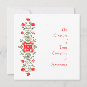 Elegant Gold Red Floral Etcing - Aangepaste uitnod Kaart