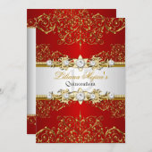 Elegant Gold Red  Glamor Quinceanera Kaart (Voorkant / Achterkant)