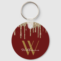 Elegant Gold Red Glitter Drift Monogram Naam