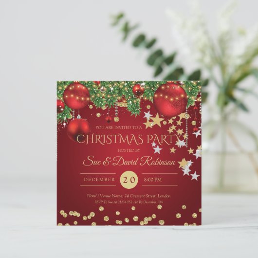 Elegant Gold Red Glitter-kerstfeestdag Kaart (Staand voorkant)
