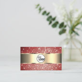 Elegant Gold Red Glitter Sparkle Stars en Logo Visitekaartje (Staand voorkant)