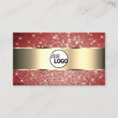 Elegant Gold Red Glitter Sparkle Stars en Logo Visitekaartje (Voorkant)