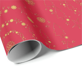 Elegant Gold Red Handrawn Chrismas Patronen Cadeaupapier