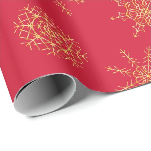 Elegant Gold Red Handrawn Snowflake Wrapppapier Cadeaupapier (Rol Hoek)