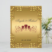 Elegant Gold Red Hearts Wedding Invitation Kaart (Staand voorkant)