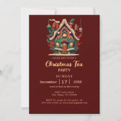 Elegant Gold & Red House Kerstmis Tea Party Kaart (Voorkant)