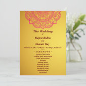Elegant Gold Red Indian Paisley Wedding Ceremony Kaart (Staand voorkant)
