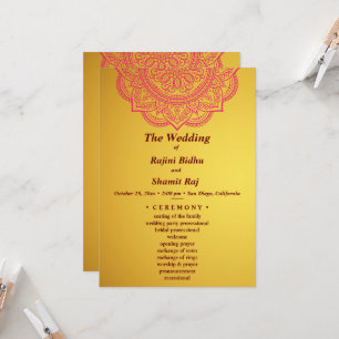 Elegant Gold Red Indian Paisley Wedding Ceremony Kaart
