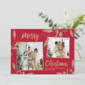 Elegant Gold Red Leaves 2 Fotokerstkaart (Staand voorkant)