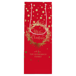 Elegant Gold Red Merry-kerstmis Wijn Cadeautas