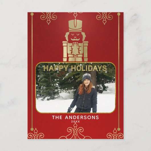 Elegant Gold & Red Nutkraker Holiday Foto Feestdagenkaart (Voorkant)