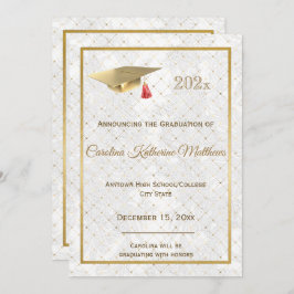 Elegant Gold Red Photo Pet Afstuderen Aankondiging