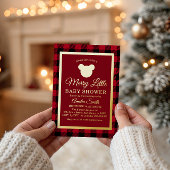 Elegant Gold Red Plaid Merry Little Baby Shower Folie Uitnodiging