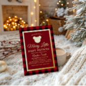 Elegant Gold Red Plaid Merry Little Baby Shower Folie Uitnodiging