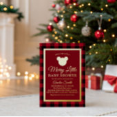 Elegant Gold Red Plaid Merry Little Baby Shower Folie Uitnodiging