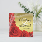 Elegant Gold & Red Rose Wedding Invitations Kaart (Staand voorkant)