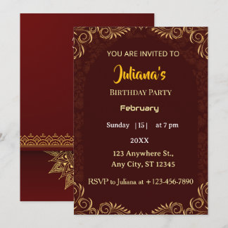 Elegant Gold Red Royal Minimal Birthday Invitation Kaart