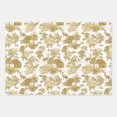 Elegant  Gold Red Toile Deer Fox Woodland Inpakpapier Vel (Voorkant)