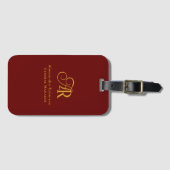 Elegant Gold & Red Wine Monogrammen Bagagelabel (Voorkant (horizontaal))