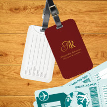 Elegant Gold & Red Wine Monogrammen