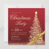 Elegant Gold Red Winter Christmas Tree Bow Party  Kaart (Voorkant)