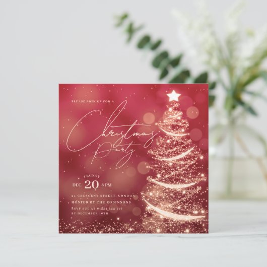 ELEGANT Gold Red Winter Christmas Tree Party  Kaart (Staand voorkant)