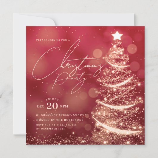 ELEGANT Gold Red Winter Christmas Tree Party  Kaart (Voorkant)