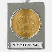 Elegant Gold Reindeer en Wreater Kerstmis Verzilverd Banner Ornament (Voorkant)