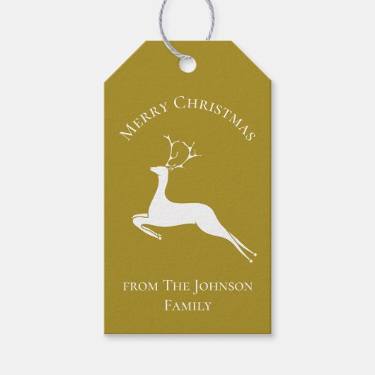 Elegant Gold Reindeer Merry kerst op maat van Cadeaulabel (Voorkant)