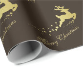 Elegant Gold Reindeer Merry Kerststerren Cadeaupapier (Rol Hoek)
