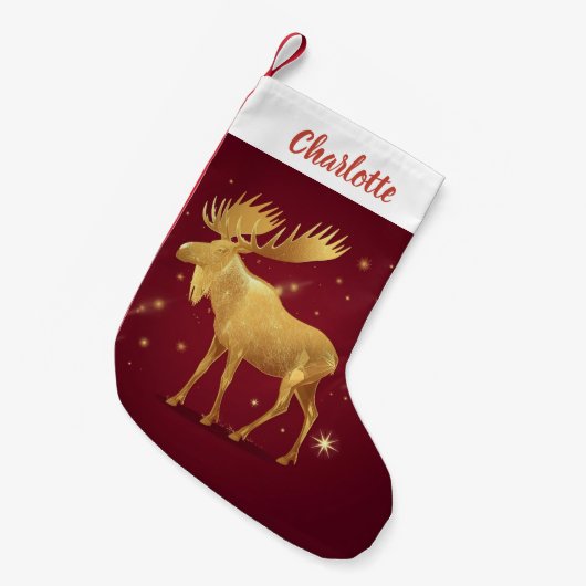 Elegant gold reindeer red merry christmas pattern kleine kerstsok (Voorkant (Hangend))